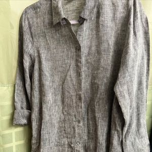 J Jill love linen gray essential shirt long sleeve button front top medium